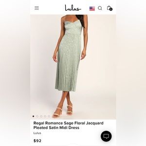 Lulu’s Regal Romance Sage Floral Jacquard Pleated Satin Midi Dress size Small
